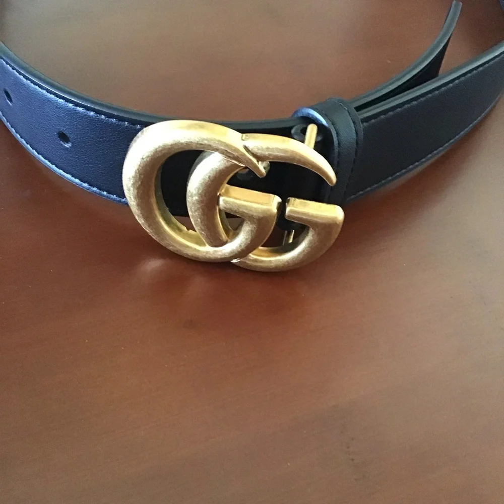 Gucci GG black leather belt with golden logo 32 - Picture 3 of 6